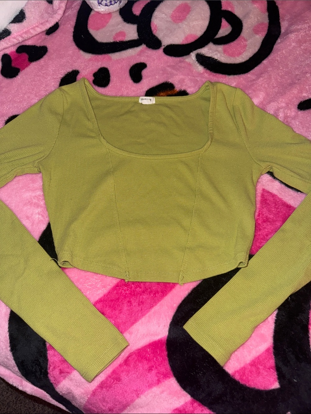Garage Olive Cropped Long-Sleeve Ribbed Top